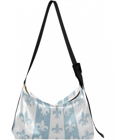 Mardi Gras Women Boho Bag Fleur De Lis Blue White Shoulder Bag PU Leather Pouch Crossbody Bag Large Tote Handbag For Quick Ge...