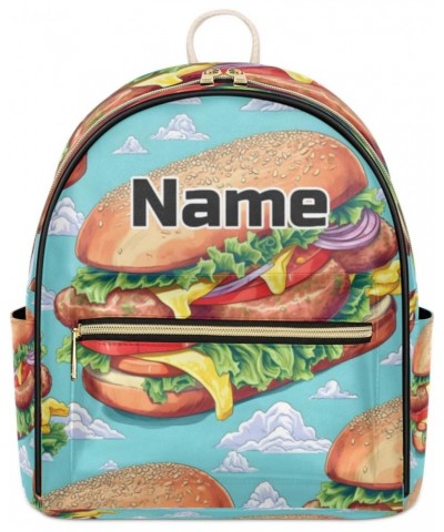 Beef Burgers Food Custom Mini Backpack Purse for Women Personalized Fashion Leather Small Backpack Shoulder Handbag Travel Ba...