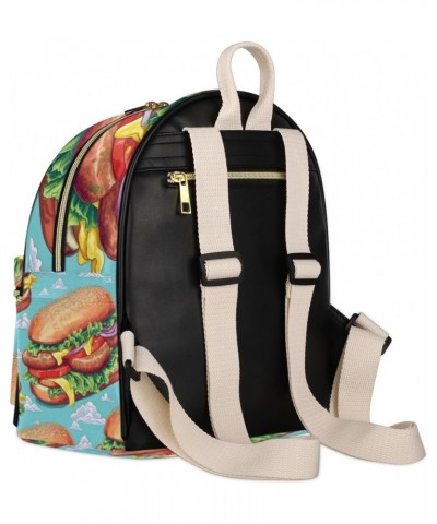 Beef Burgers Food Custom Mini Backpack Purse for Women Personalized Fashion Leather Small Backpack Shoulder Handbag Travel Ba...