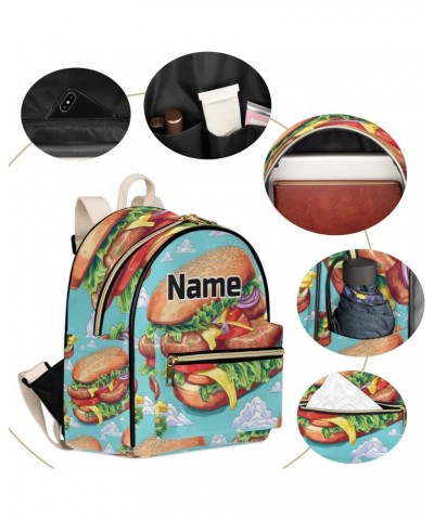 Beef Burgers Food Custom Mini Backpack Purse for Women Personalized Fashion Leather Small Backpack Shoulder Handbag Travel Ba...