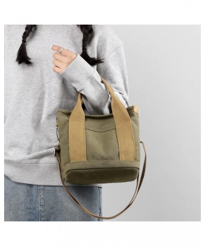 Handbag for Women Small Multi-Pockets, Canvas Mini Tote Shoulder Bags with Zipper, Satchel Hobo Bag for Travel Work Army Gree...