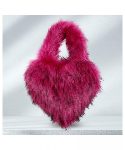 Fluffy Tote Bag for Women Luxury Faux Fur Shoulder Bag Y2K Crossbody Fuzzy Purse Girls Heart Shaped Furry Purse C04-rose Red ...