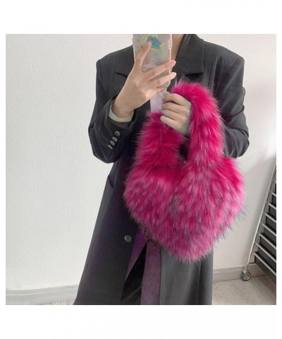 Fluffy Tote Bag for Women Luxury Faux Fur Shoulder Bag Y2K Crossbody Fuzzy Purse Girls Heart Shaped Furry Purse C04-rose Red ...