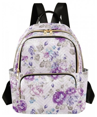 Mini Backpack for Women, Retro Purple Flower Travel Backpack Purse for Ladies, Small Bookbag Daypack Shoulder Bag M Multi912 ...