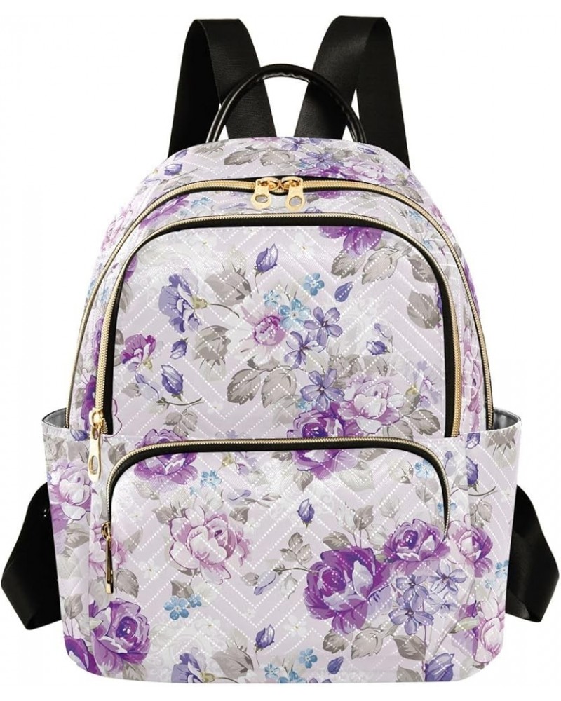 Mini Backpack for Women, Retro Purple Flower Travel Backpack Purse for Ladies, Small Bookbag Daypack Shoulder Bag M Multi912 ...