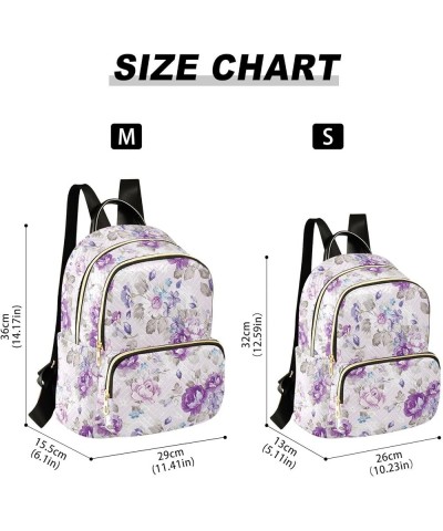 Mini Backpack for Women, Retro Purple Flower Travel Backpack Purse for Ladies, Small Bookbag Daypack Shoulder Bag M Multi912 ...