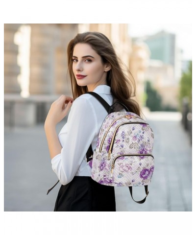 Mini Backpack for Women, Retro Purple Flower Travel Backpack Purse for Ladies, Small Bookbag Daypack Shoulder Bag M Multi912 ...