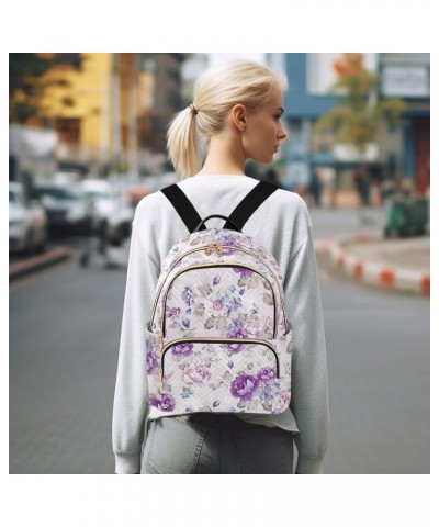 Mini Backpack for Women, Retro Purple Flower Travel Backpack Purse for Ladies, Small Bookbag Daypack Shoulder Bag M Multi912 ...