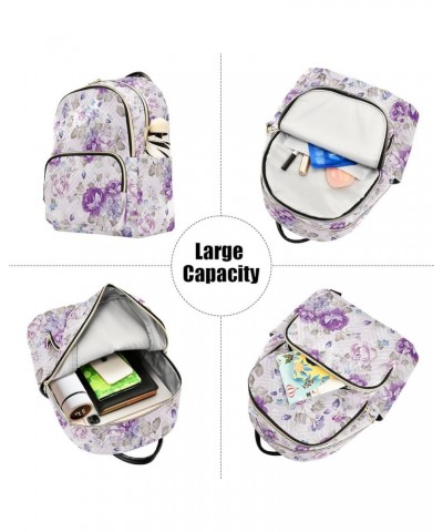 Mini Backpack for Women, Retro Purple Flower Travel Backpack Purse for Ladies, Small Bookbag Daypack Shoulder Bag M Multi912 ...