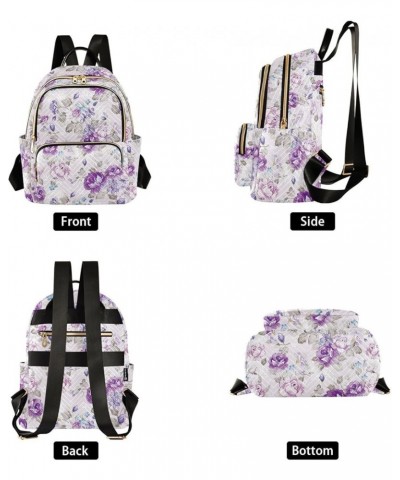 Mini Backpack for Women, Retro Purple Flower Travel Backpack Purse for Ladies, Small Bookbag Daypack Shoulder Bag M Multi912 ...