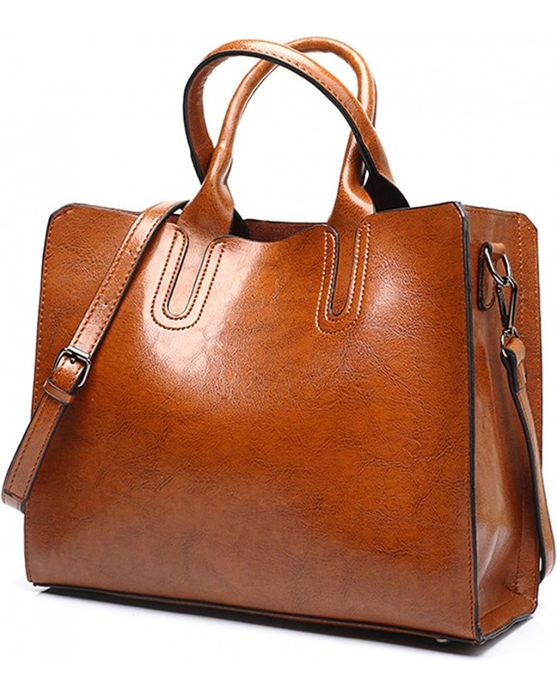 Women's Vintage Leather Handbag Casual Female Bag Tote Ladies Shoulder Bag Large Messenger bag Brown $35.69 Totes