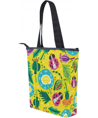 Tote Canvas Shoulder Bag Ladybug And Flower Womens Handbag $12.47 Shoulder Bags