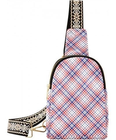 Plaid Pattern Small Sling Bag for Women Leather Crossbody Stripe Packs Chest Bag for Men Color 6 $16.82 Crossbody Bags