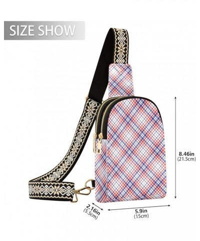 Plaid Pattern Small Sling Bag for Women Leather Crossbody Stripe Packs Chest Bag for Men Color 6 $16.82 Crossbody Bags