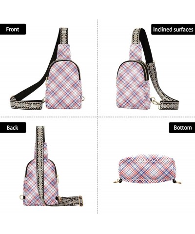 Plaid Pattern Small Sling Bag for Women Leather Crossbody Stripe Packs Chest Bag for Men Color 6 $16.82 Crossbody Bags