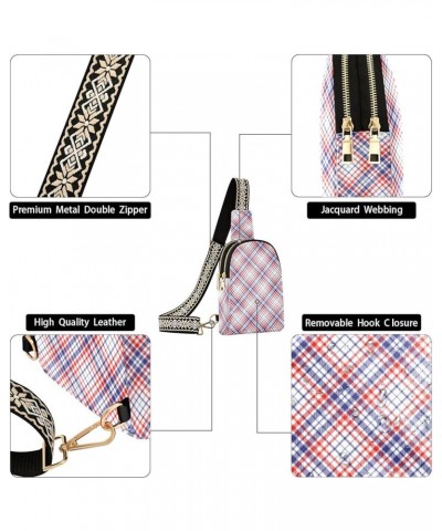 Plaid Pattern Small Sling Bag for Women Leather Crossbody Stripe Packs Chest Bag for Men Color 6 $16.82 Crossbody Bags