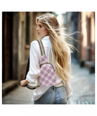 Plaid Pattern Small Sling Bag for Women Leather Crossbody Stripe Packs Chest Bag for Men Color 6 $16.82 Crossbody Bags