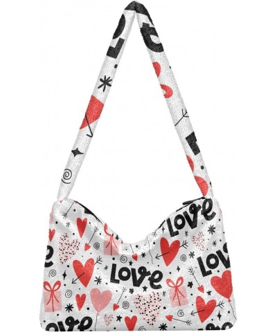 Valentines Women Boho Handbag Love Heart Present Arrow Balloon Underarm Bag Tote Bag Shoulder Bag Crossbody Bag Fluffy Cell P...