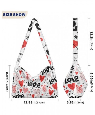 Valentines Women Boho Handbag Love Heart Present Arrow Balloon Underarm Bag Tote Bag Shoulder Bag Crossbody Bag Fluffy Cell P...