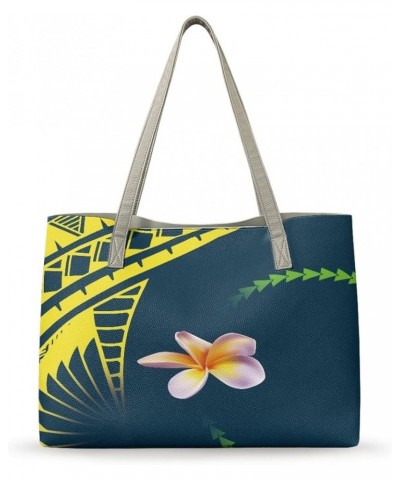 JooMeryer Polynesian Tote Handbags for Womens American Samoa Large Capacity Tote Purse Shoulder Bag Yellow Polynesia Tapa Plu...