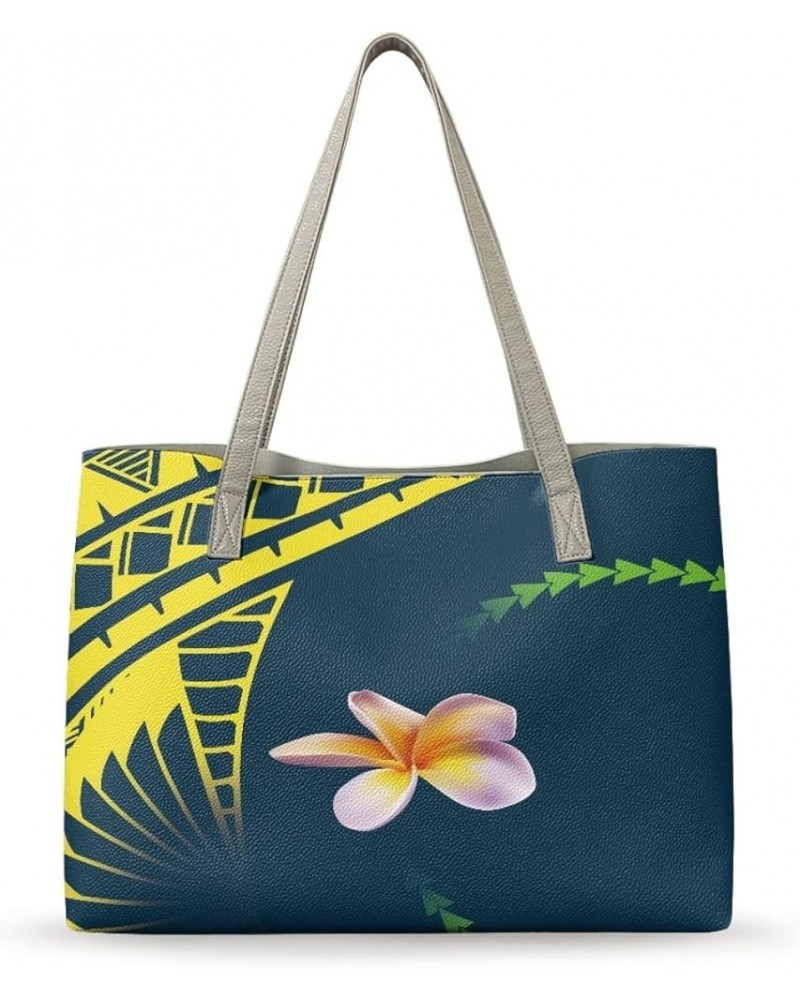 JooMeryer Polynesian Tote Handbags for Womens American Samoa Large Capacity Tote Purse Shoulder Bag Yellow Polynesia Tapa Plu...