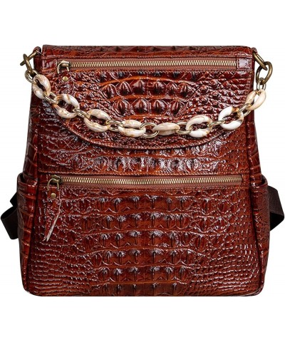 Women's Crocodile Print Backpack Travel Shoulder Bag Genuine Leather Bookbags Casual Daypack Classic Retro Handbag Brown $62....