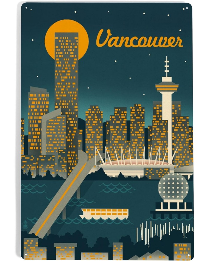 12x18 Inch Metal Sign, Vancouver, Canada, Retro Skyline $25.64 Totes