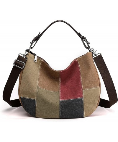 Contrast Color Canvas Shoulder Bag Ladies Fashion Handbag Large Capacity Crossbody Bag Shopping Tote Bag (Color : Brown Multi...