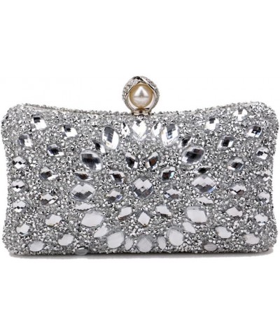 Women Rhinestone Evening Bag Multicolor Clutch Bag Luxury Crystal Handbag Bridal Wedding Purse Silver $22.41 Evening Bags