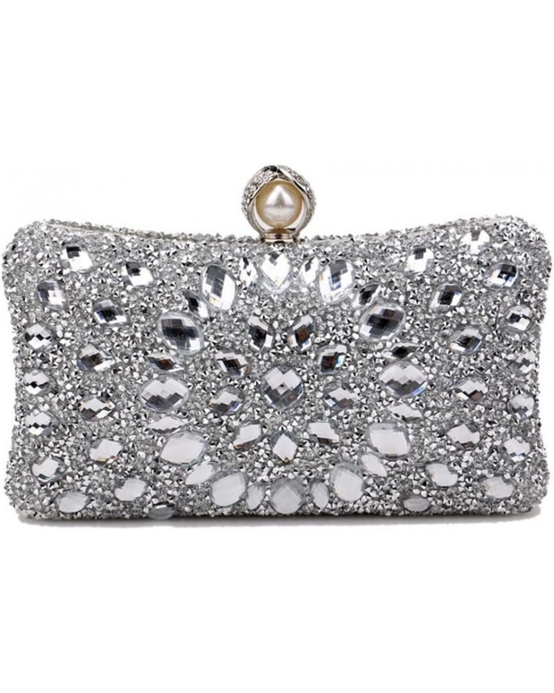 Women Rhinestone Evening Bag Multicolor Clutch Bag Luxury Crystal Handbag Bridal Wedding Purse Silver $22.41 Evening Bags