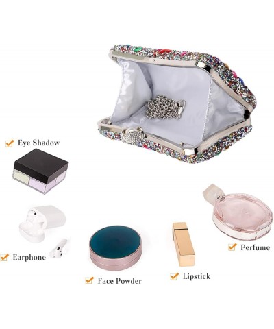 Women Rhinestone Evening Bag Multicolor Clutch Bag Luxury Crystal Handbag Bridal Wedding Purse Silver $22.41 Evening Bags