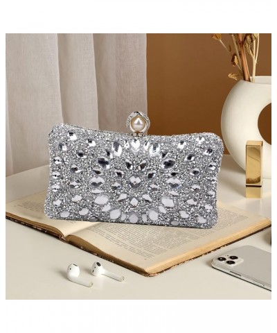 Women Rhinestone Evening Bag Multicolor Clutch Bag Luxury Crystal Handbag Bridal Wedding Purse Silver $22.41 Evening Bags