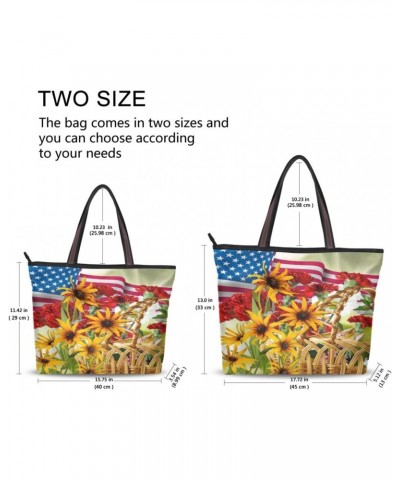 Womens Tote Bag, American Flag and Flowers Ladies Zip Shoulder Handbags $9.60 Shoulder Bags