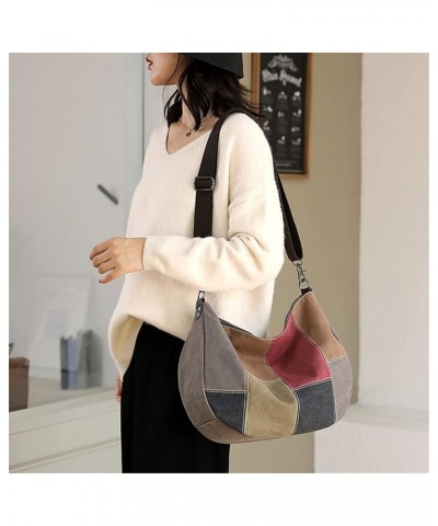 Contrast Color Canvas Shoulder Bag Ladies Fashion Handbag Large Capacity Crossbody Bag Shopping Tote Bag (Color : Brown Multi...