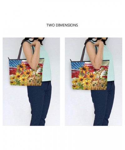 Womens Tote Bag, American Flag and Flowers Ladies Zip Shoulder Handbags $9.60 Shoulder Bags