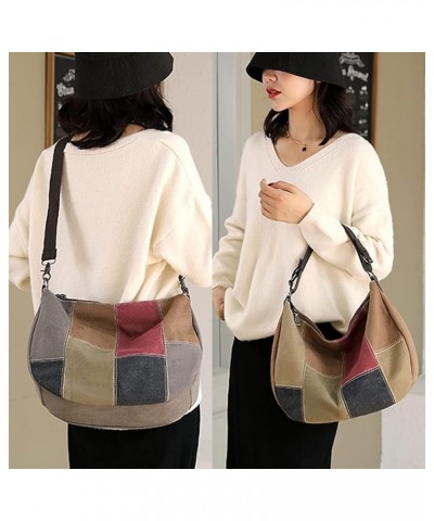 Contrast Color Canvas Shoulder Bag Ladies Fashion Handbag Large Capacity Crossbody Bag Shopping Tote Bag (Color : Brown Multi...