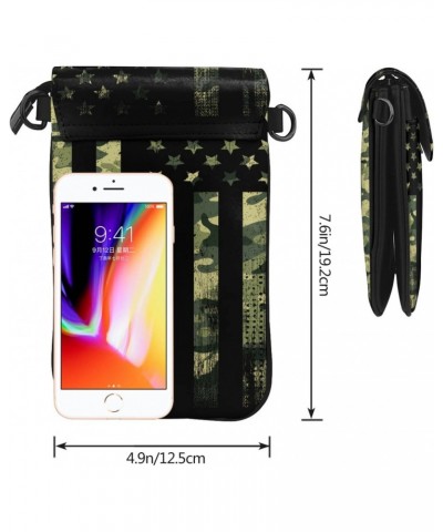 American Flag Green Camo Small Cell Phone Purse Lightweight Crossbody Phone Bag For Women $18.81 Crossbody Bags