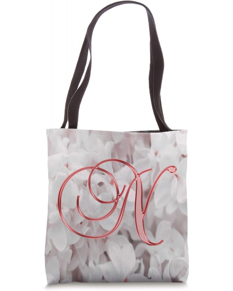 N Red Lilac Flower Petal Plant Nature Initial Letter Name Tote Bag $11.80 Totes