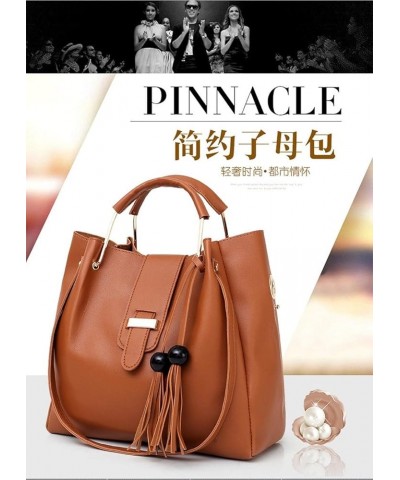 Women's 3Pcs Handbag Set Retro PU Leather Tassel Shoulder Shopping Bag Brown $37.70 Totes