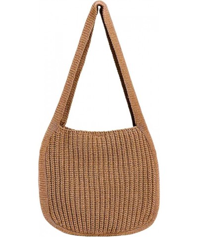 Women's Hand Crocheted Tote Shoulder Bags Large Shopping Bag Handbag Plush Knitting Satchel Purses Travel Handbag Light Brown...