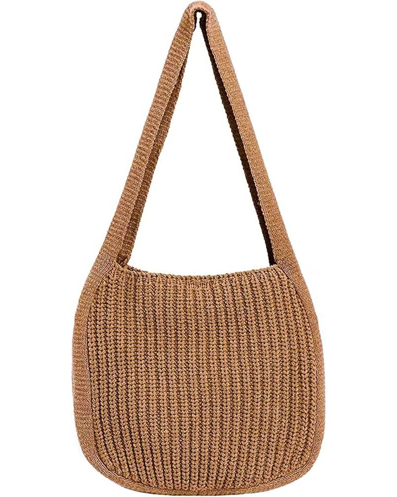 Women's Hand Crocheted Tote Shoulder Bags Large Shopping Bag Handbag Plush Knitting Satchel Purses Travel Handbag Light Brown...