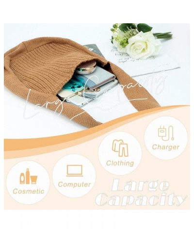 Women's Hand Crocheted Tote Shoulder Bags Large Shopping Bag Handbag Plush Knitting Satchel Purses Travel Handbag Light Brown...