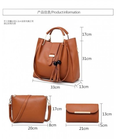 Women's 3Pcs Handbag Set Retro PU Leather Tassel Shoulder Shopping Bag Brown $37.70 Totes