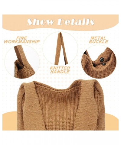 Women's Hand Crocheted Tote Shoulder Bags Large Shopping Bag Handbag Plush Knitting Satchel Purses Travel Handbag Light Brown...