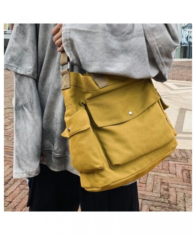 Canvas Crossbody Tote Shoulder Bag for Women with Multi-pocket Top Handle Work Bags Canvas Hobo Handbag for Men S-yellow $15....