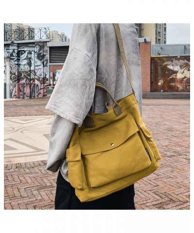 Canvas Crossbody Tote Shoulder Bag for Women with Multi-pocket Top Handle Work Bags Canvas Hobo Handbag for Men S-yellow $15....