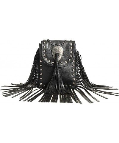 Punk Style Personality rivet fringe chain Fashion Crossbody Shoulder Messenger Crossbody Tassel bag (Brown) Black $27.54 Totes