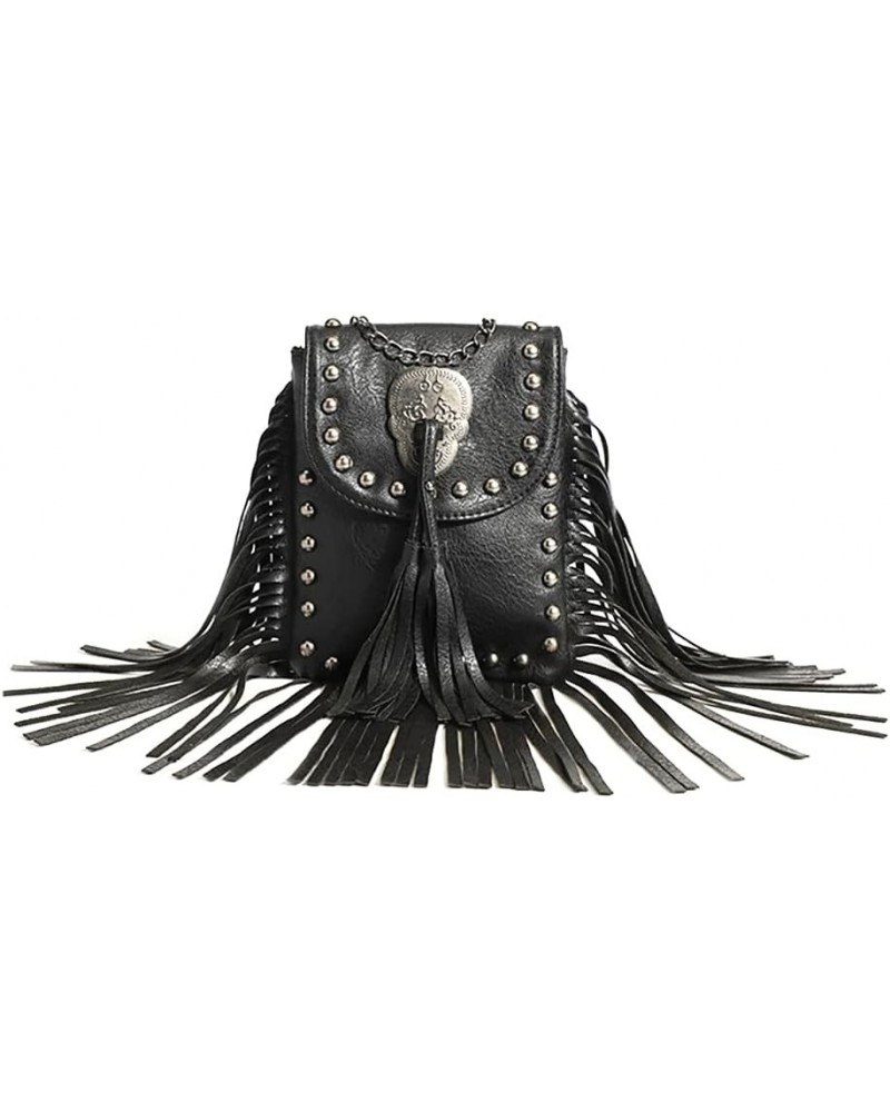 Punk Style Personality rivet fringe chain Fashion Crossbody Shoulder Messenger Crossbody Tassel bag (Brown) Black $27.54 Totes