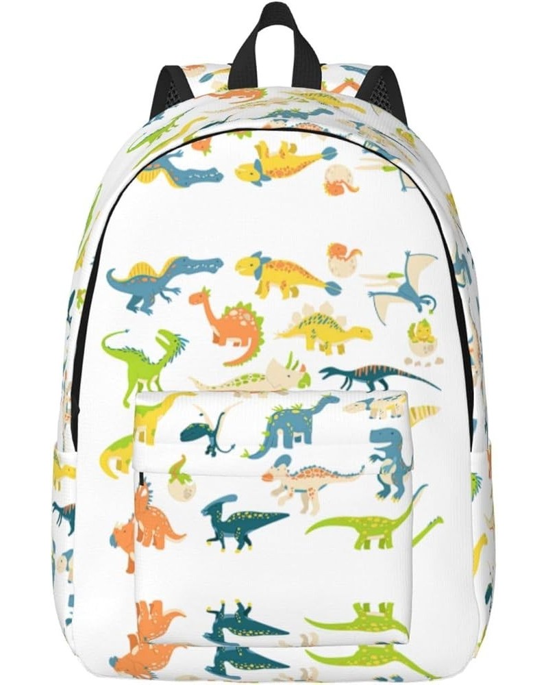 Cartoon Dinosaur Images Print Casual Double Shoulder Daypack,Anti-Theft Travel Canvas Backpack For Men And Women Black Medium...