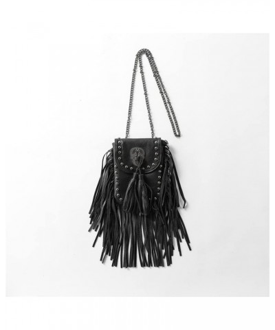 Punk Style Personality rivet fringe chain Fashion Crossbody Shoulder Messenger Crossbody Tassel bag (Brown) Black $27.54 Totes